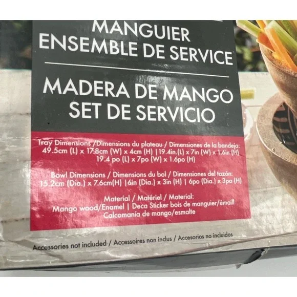 MESA Mango Wood Serving Set 4 Piece Ikat Geometric Patterns Tray & 3 Bowls NEW - Picture 8 of 16